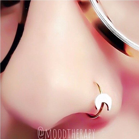 Moodtherapy Jewelry - 20G 14K Gold Nose Ring or Cartilage Hoop Earring with 925 Sterling Silver Moon